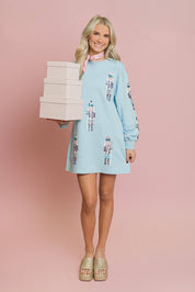 Holiday Nutcracker Dress – Light Blue Christmas Print