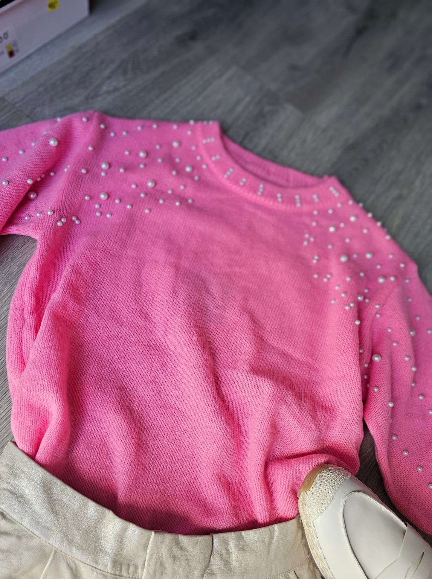 Pearl Beaded Short Sleeve Sweater