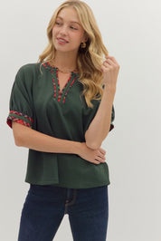 Trimmed In Plaid Top