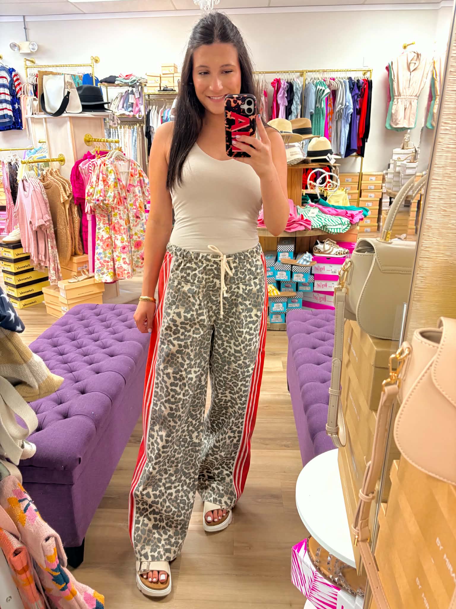 Leopard Sport Striped Wide Legged Pants