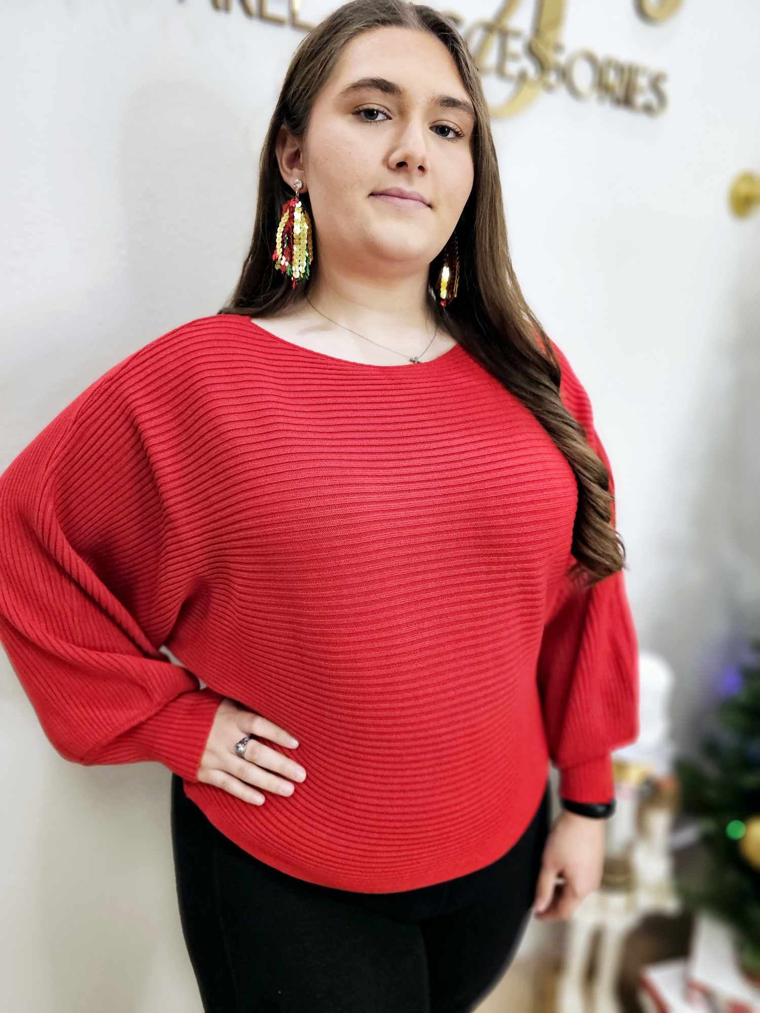 Choose Me - BOAT NECK BALLOON SLEEVE SWEATER