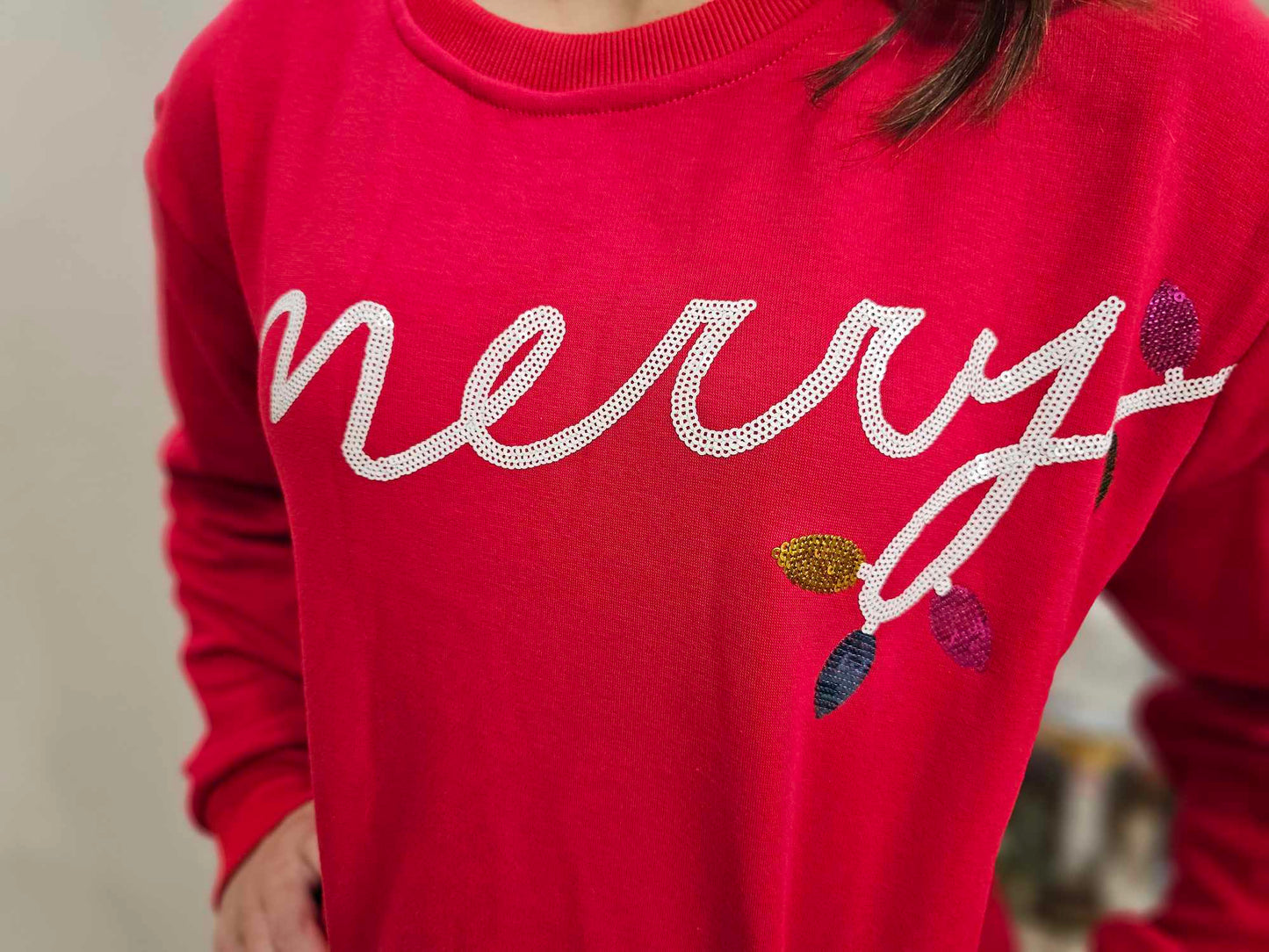 Merry Sequined Letter with Christmas Knit Top