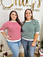 Striped Like That-  Short Sleeve Sweater Knit Stripe Top