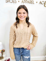 V-Neck Cable Knit Sweater