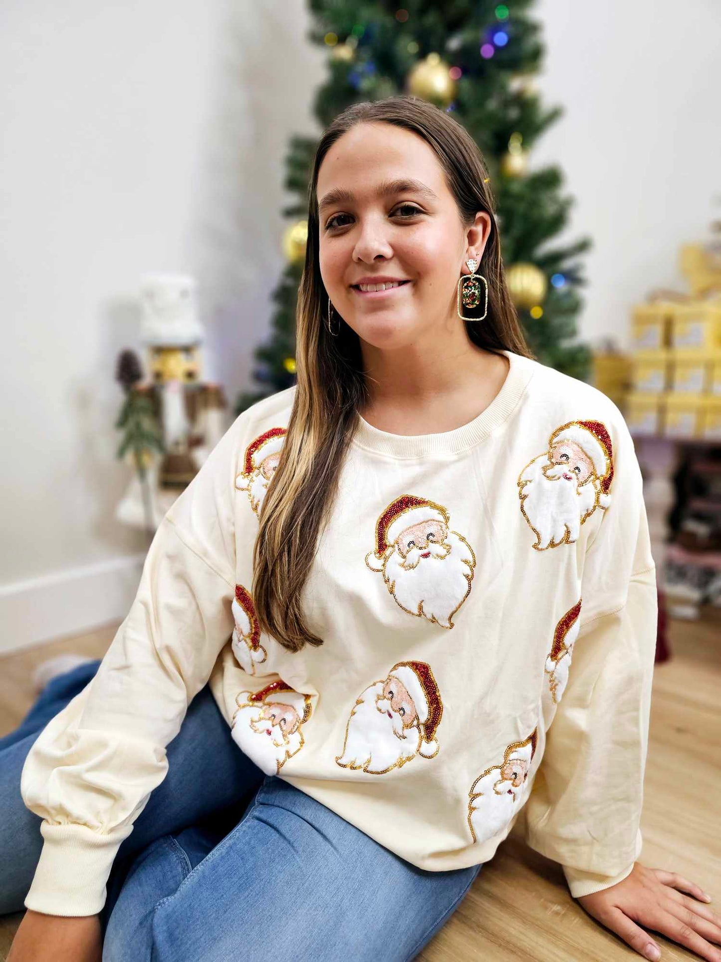 Santa Sequins- Oversized Sweatshirt