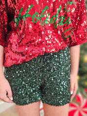 HAPPY HOLIDAYS Sequin Print Crop Top