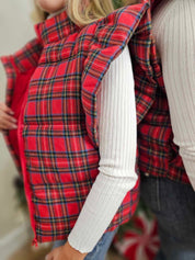 CHRISTMAS PLAID RUFFLED PUFFER VEST