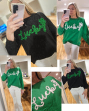Tinsel Lucky Sweater - Black with Green Tinsel