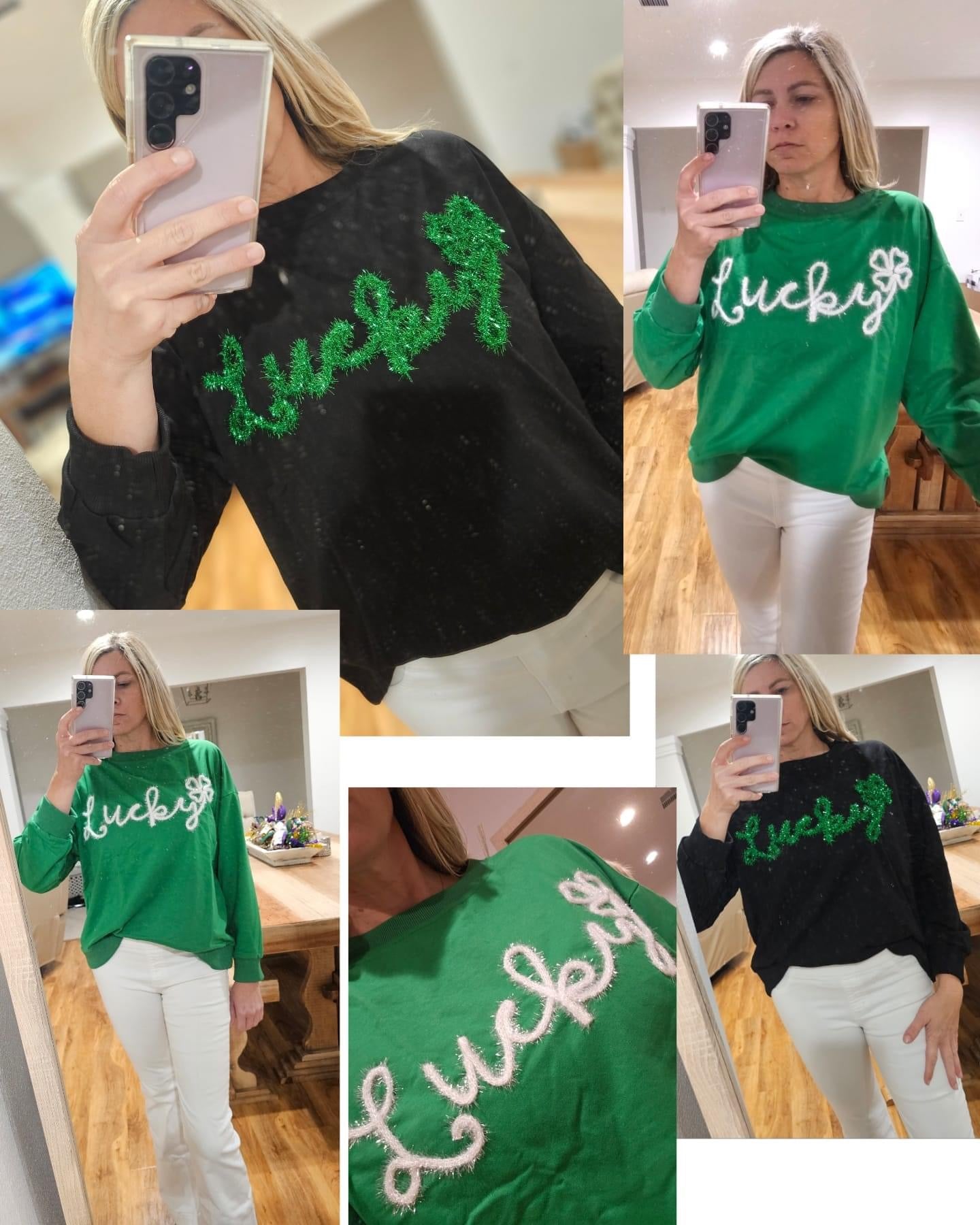 Tinsel Lucky Sweater - Black with Green Tinsel