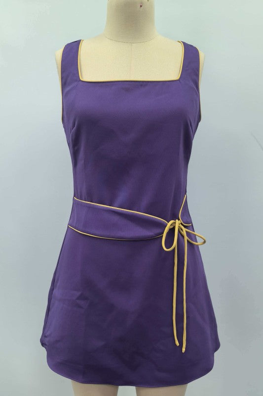 A-line Mini Dress with Contrasting Piping Details