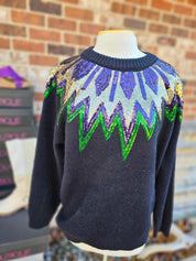 Mardi Gras Sequin Detail Sweater Top- Long Sleeve
