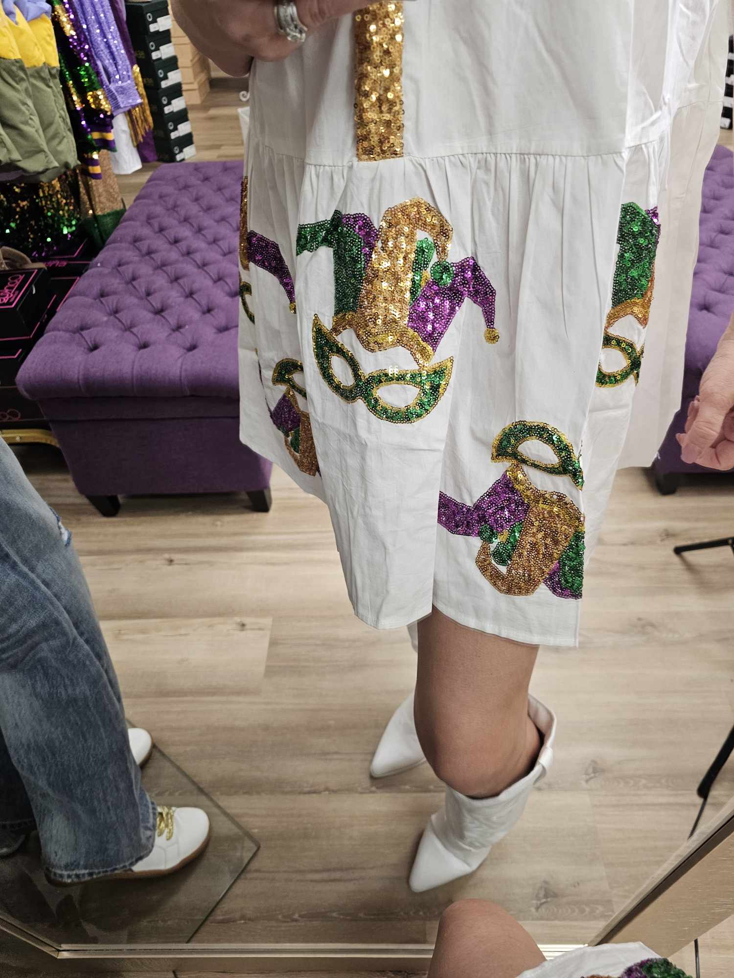 Sequin Mardi Gras Mask Poplin Shirt Dress