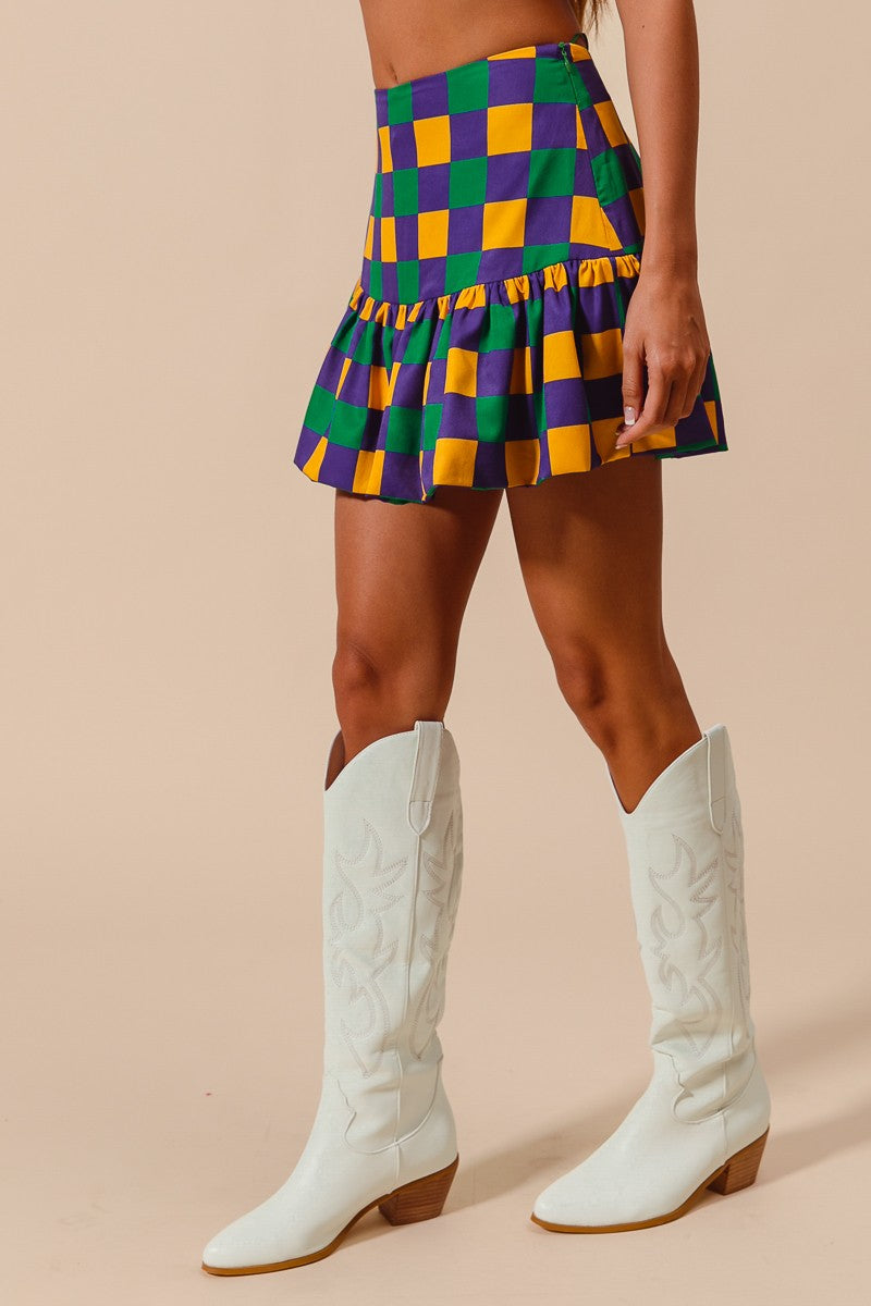 MARDI GRAS COLOR CHECKER MINI BALLOON SKIRT