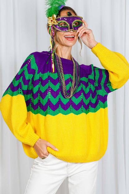 Holiday- Fair Isle Accent Mardi Gras Knitted Sweater