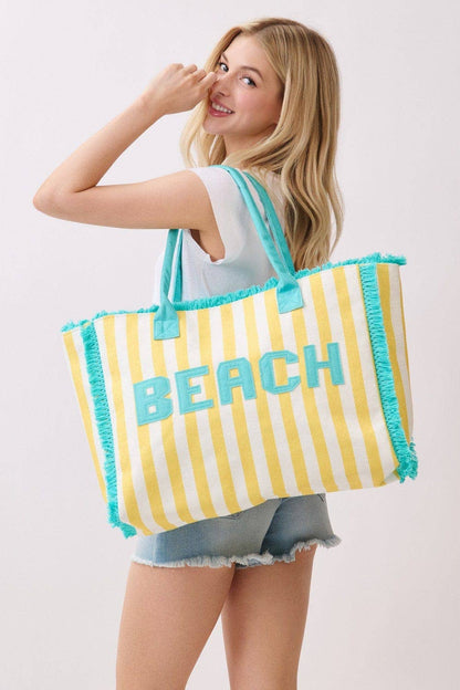 Striped Terry Cloth Beach Tote Bag