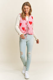 Quilted Heart Print Bow Accent Vest