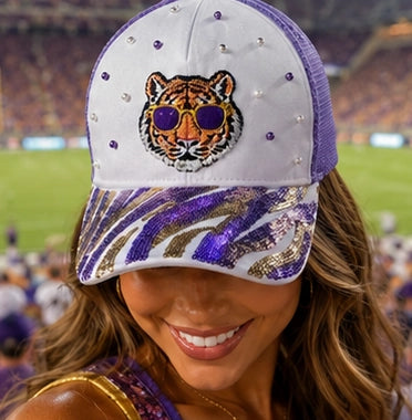 Tigers Louisiana Pearl Purple and Gold Sequin Trucker Hat
