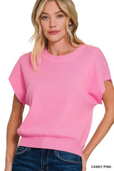 Round Neck Short Dolman Sleeve Top