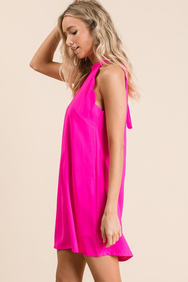 Scalloped Sleeveless Dress - Fuchsia