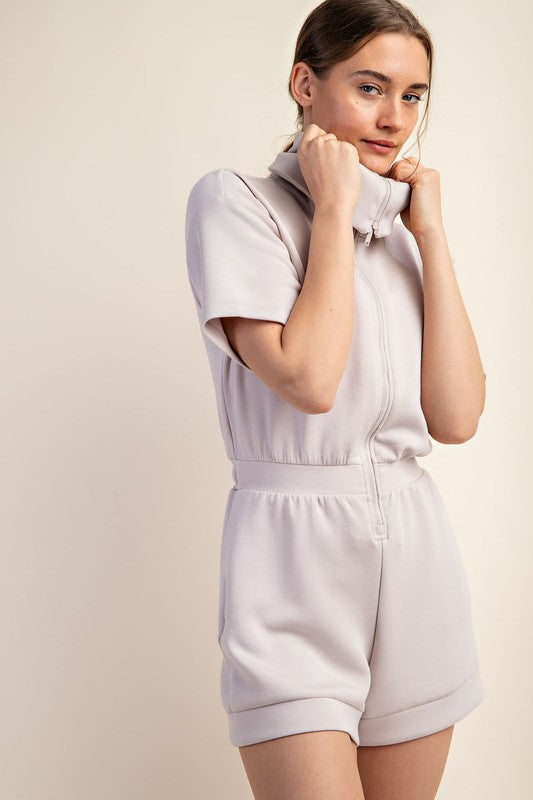 Modal Short Sleeve Zipper Romper