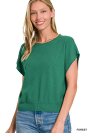 Round Neck Short Dolman Sleeve Top