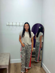 Leopard Sport Striped Wide Legged Pants