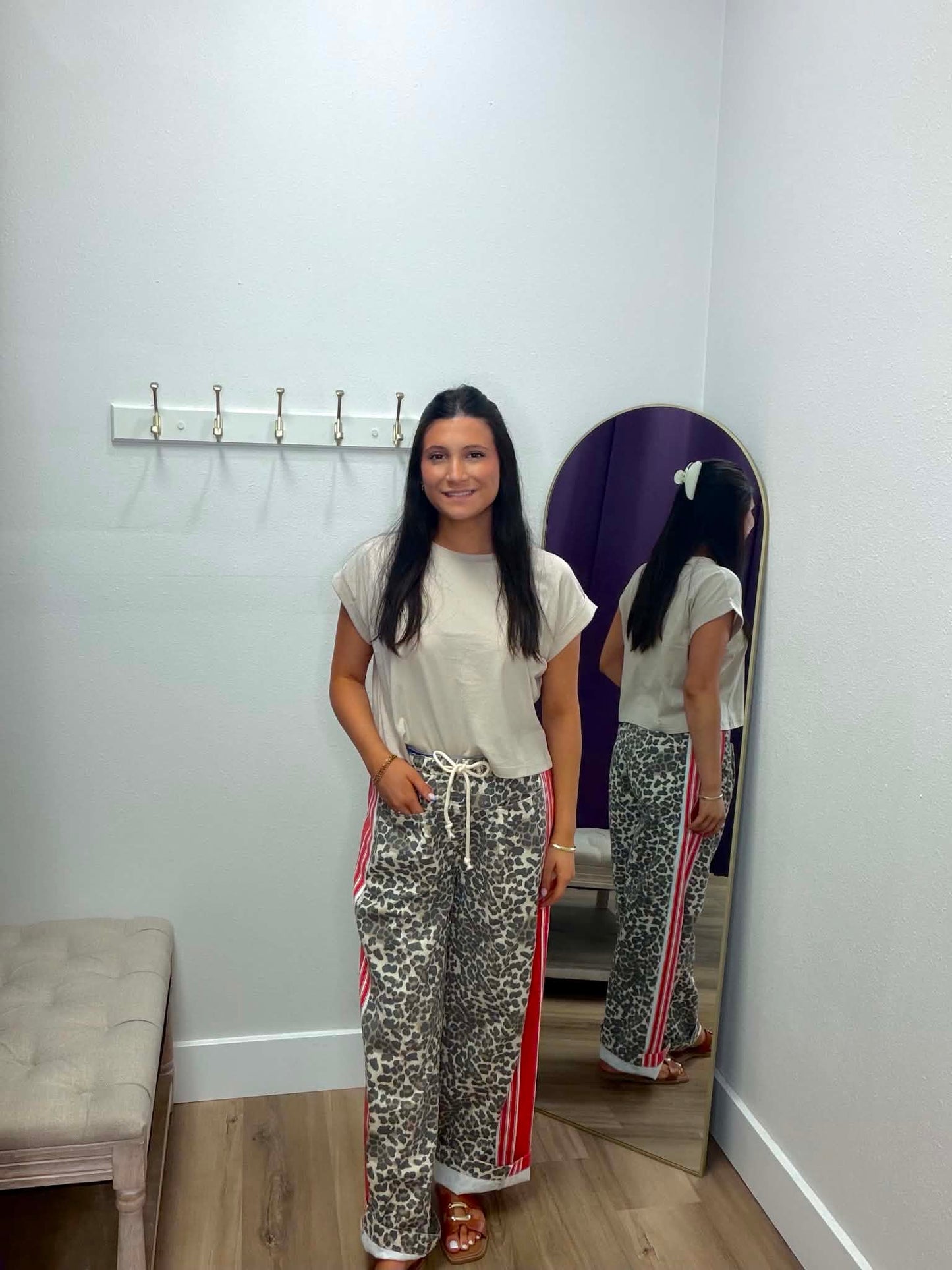 Leopard Sport Striped Wide Legged Pants