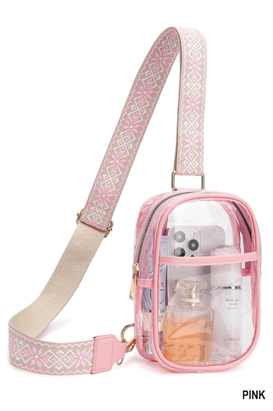 Clear Sling Bag with Guitar Strap - Pink