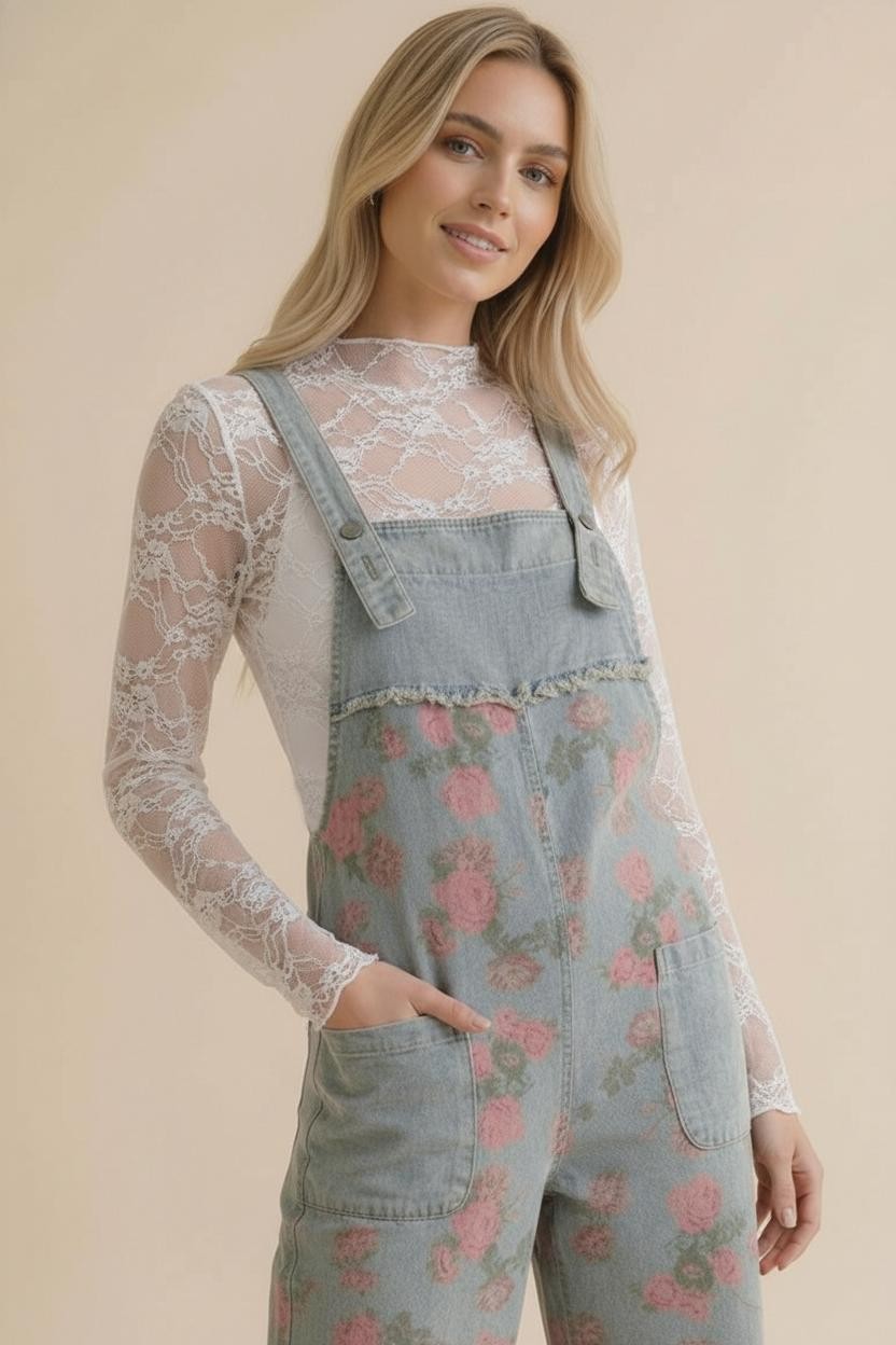 Long Sleeve Floral Mesh Lace Semi Sheer Top