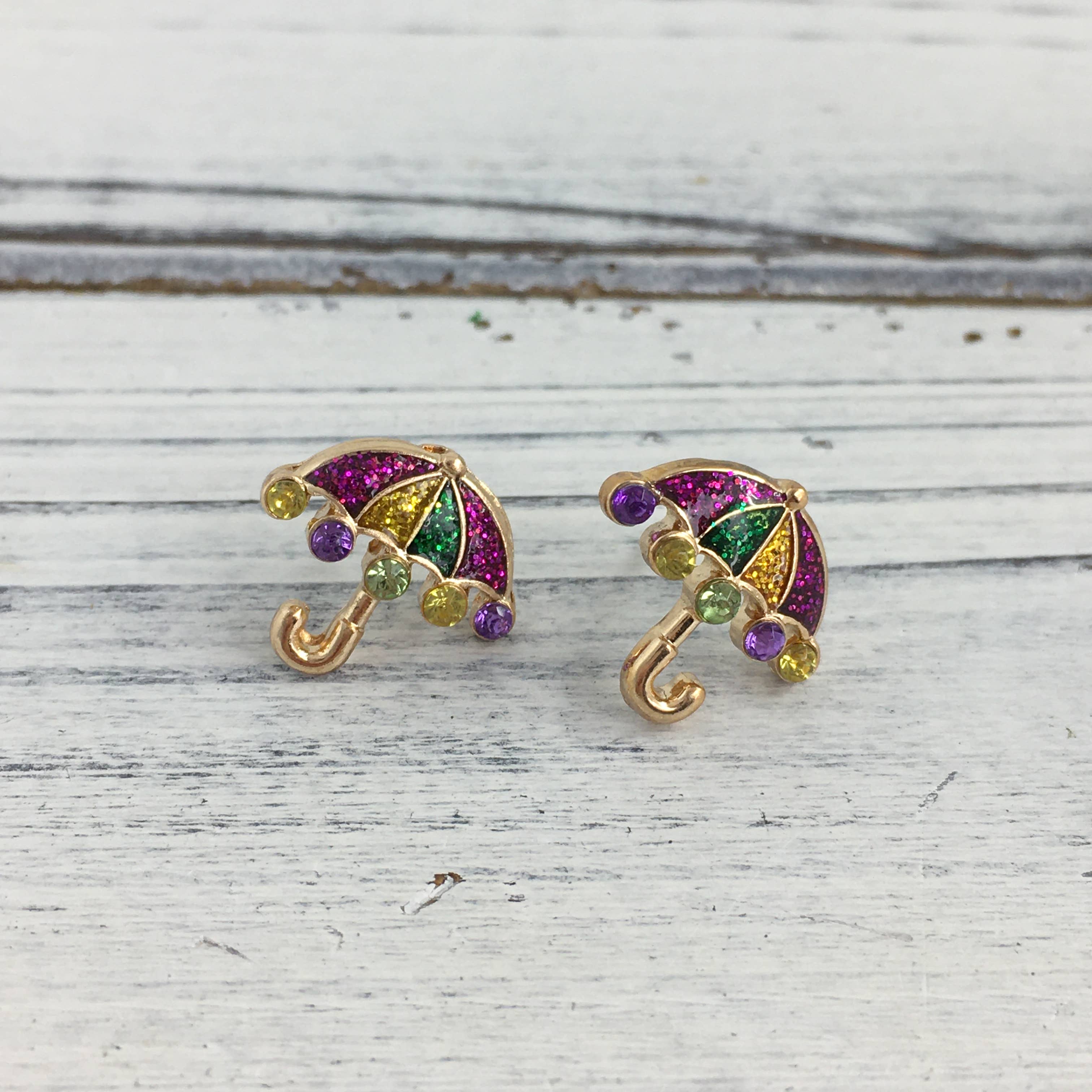 Mardi Gras umbrella post earrings