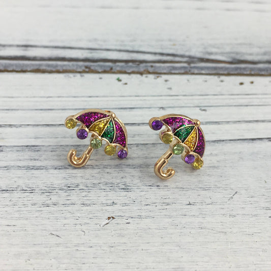 Mardi Gras umbrella post earrings