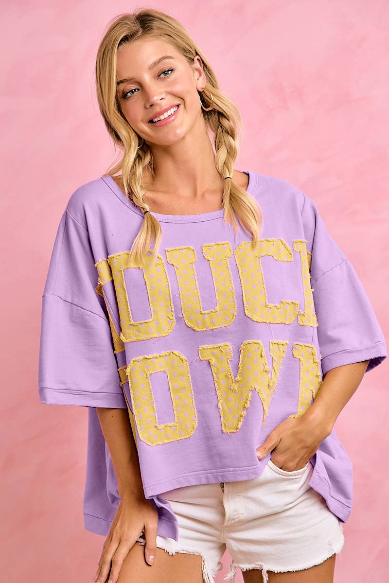 GAMEDAY THEME POLKA DOT PATCHES SHORT SLEEVES TOP