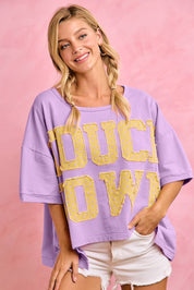 GAMEDAY THEME POLKA DOT PATCHES SHORT SLEEVES TOP
