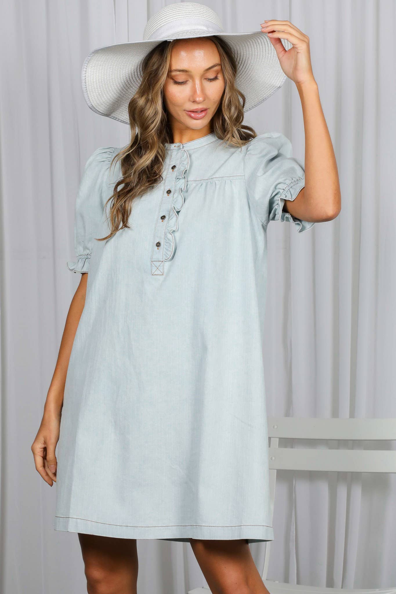 DAISY- Ruffled Button Placket Accent Dress