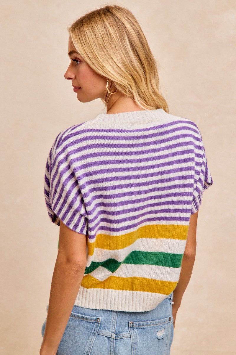 Mardi Gras Stripes Lightweight Sleeveless Knit Top