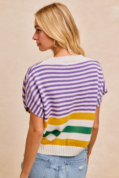 Mardi Gras Stripes Lightweight Sleeveless Knit Top