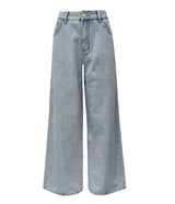 Shiny Rhinestone Wide-Leg Jeans