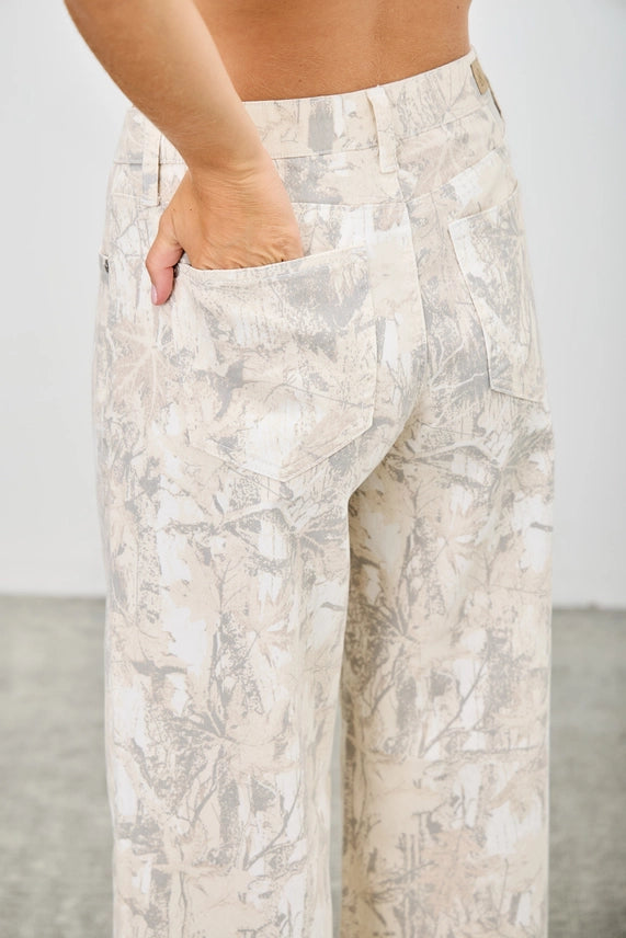 Jessica- MID Rise Camo Printed Wide Straight