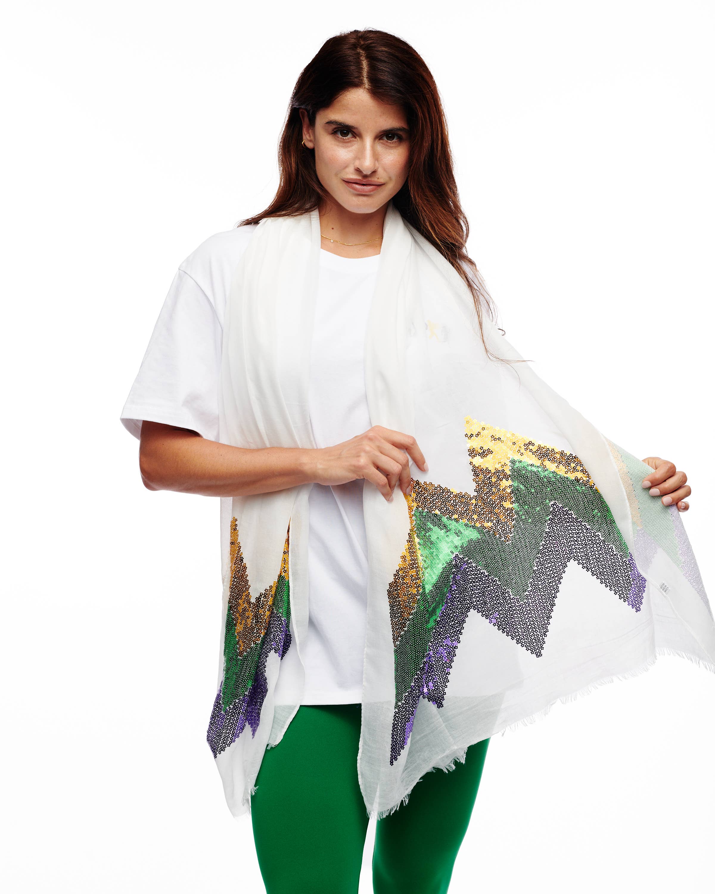 Mardi Gras Chevron Sequin Scarf- WHITE