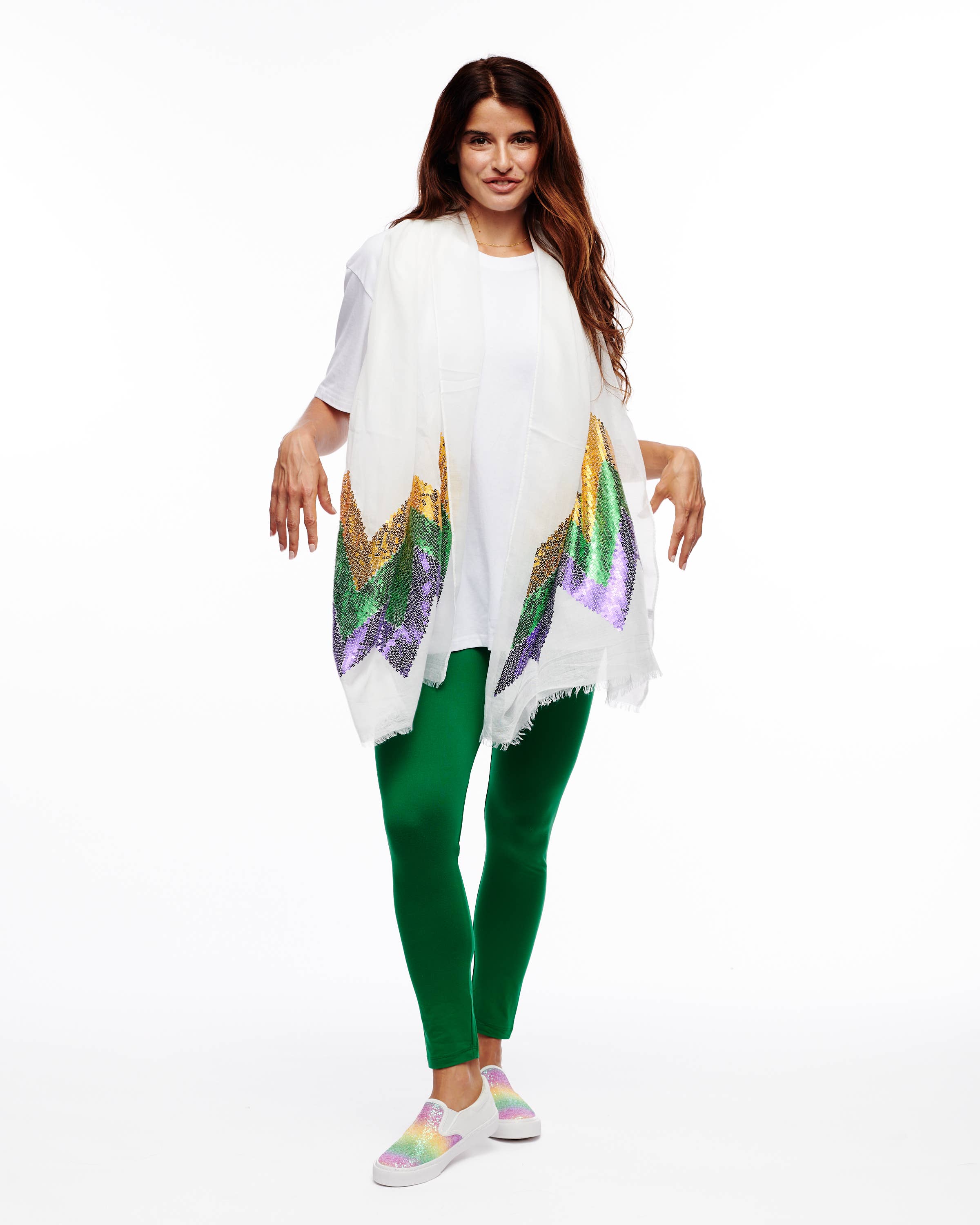 Mardi Gras Chevron Sequin Scarf- WHITE