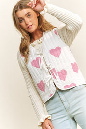 Quilted Heart Print Bow Accent Vest