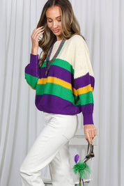 THOTH- Mardi Gras Multi Color Block Waffle Textured Sweater