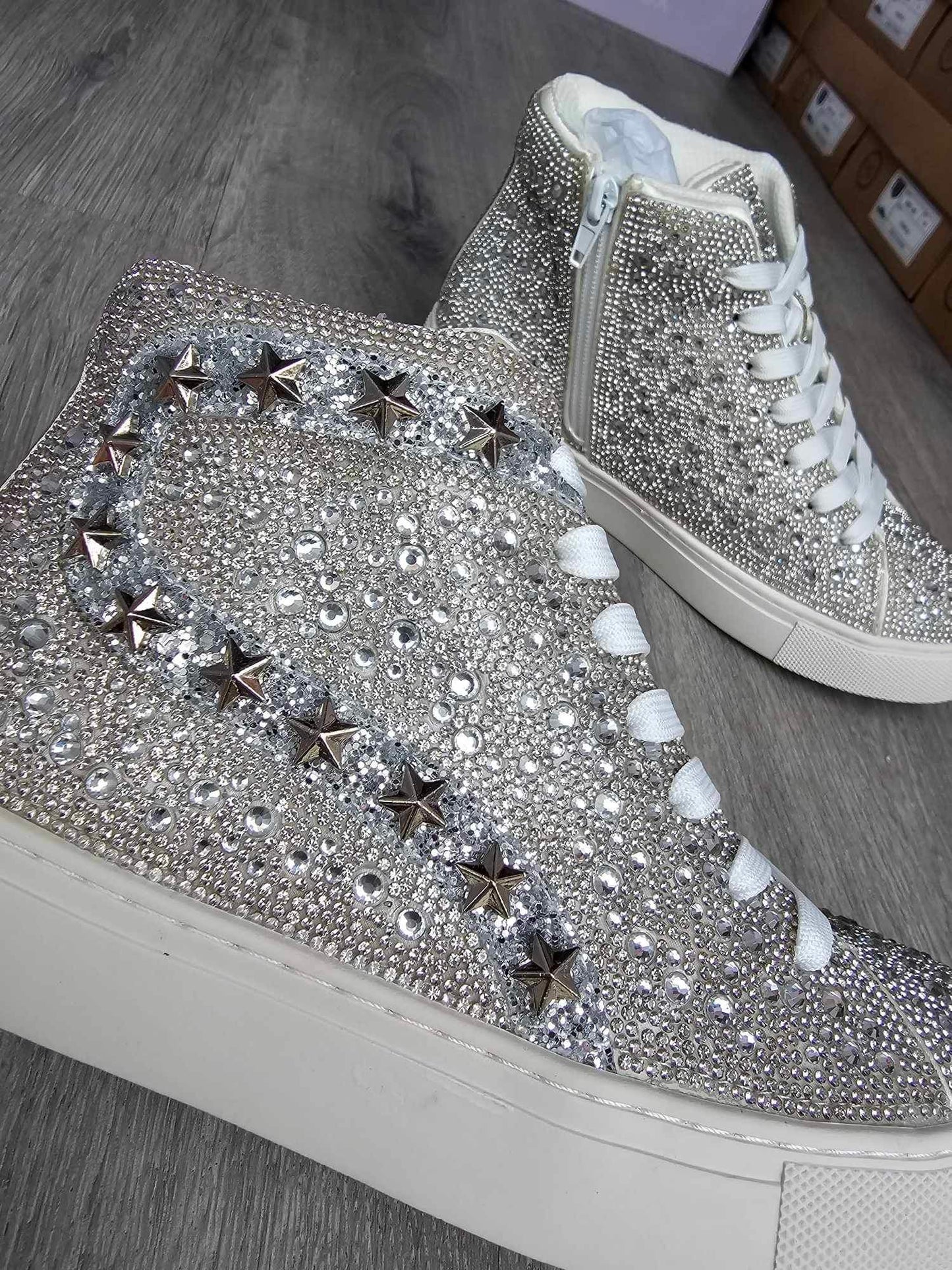 Flashy High Top Sneaker - CLEAR RHINESTONE