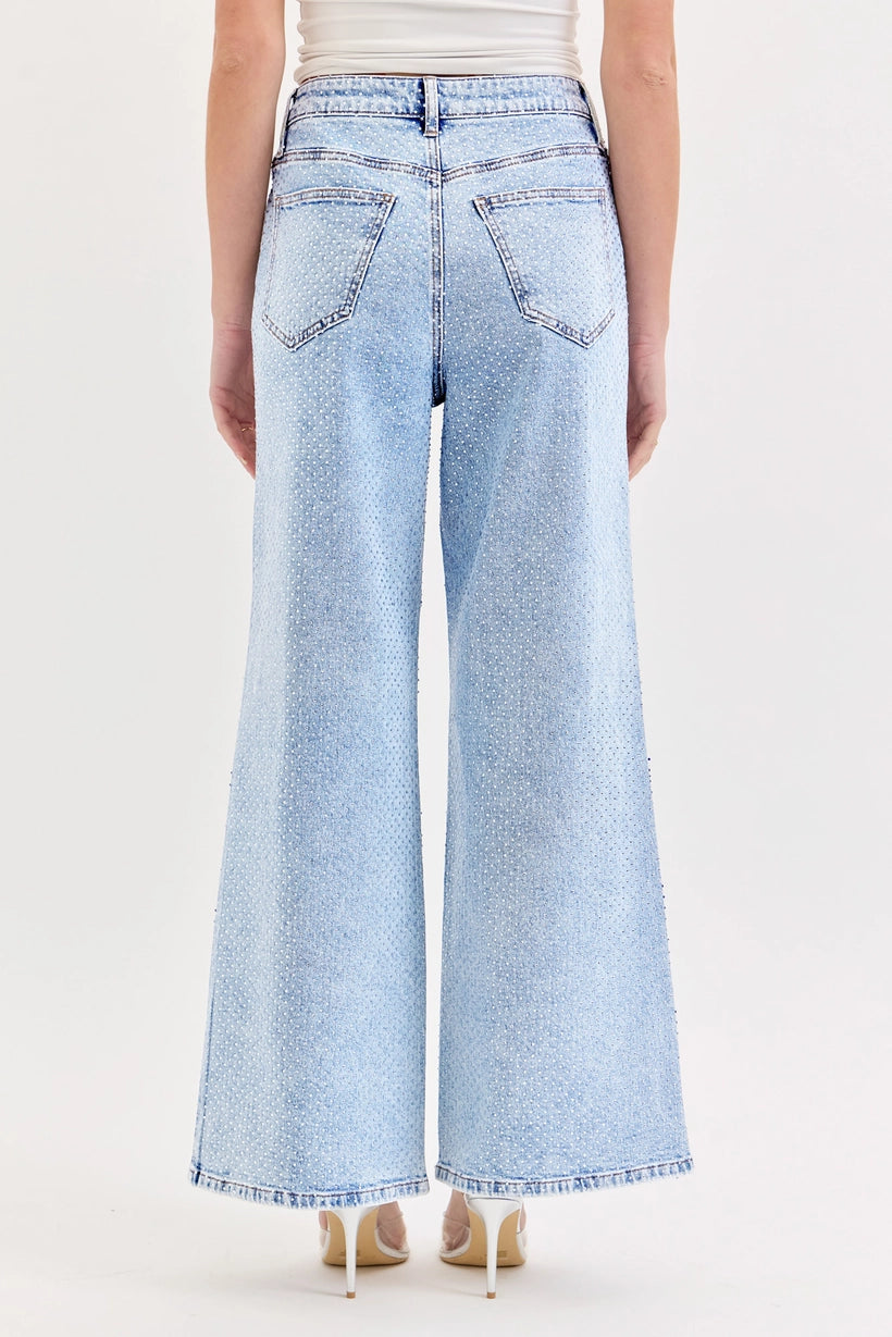 ALL OVER RHINESTONE- Wide Leg Denim
