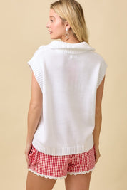 Half Zip American Flag Sleeveless Sweater Top