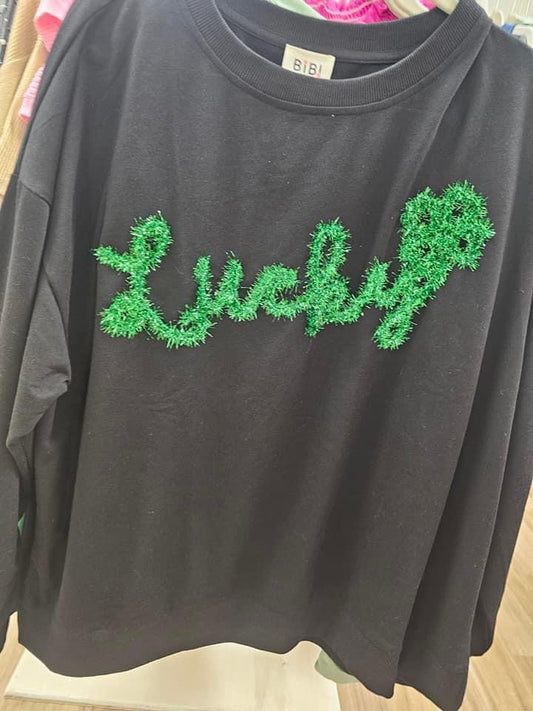 Tinsel Lucky Sweater - Black with Green Tinsel