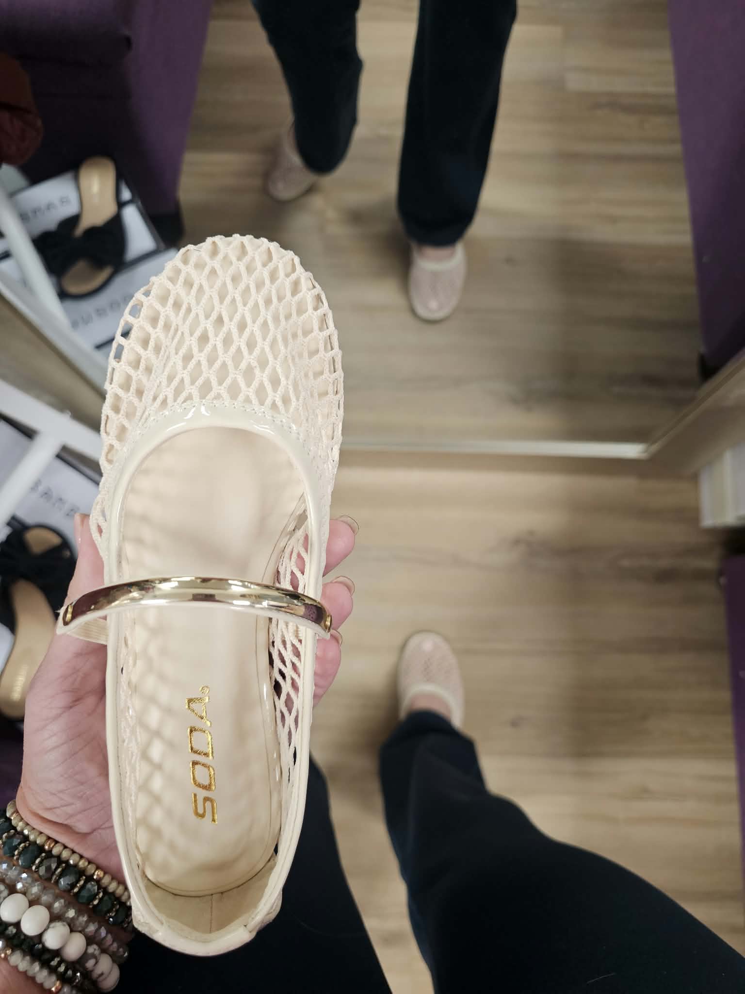 MEGHAN- MESH SANDALS W/GOLD STRAP
