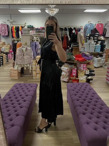 Own the Night- Black Sleeveless Tiered Dress