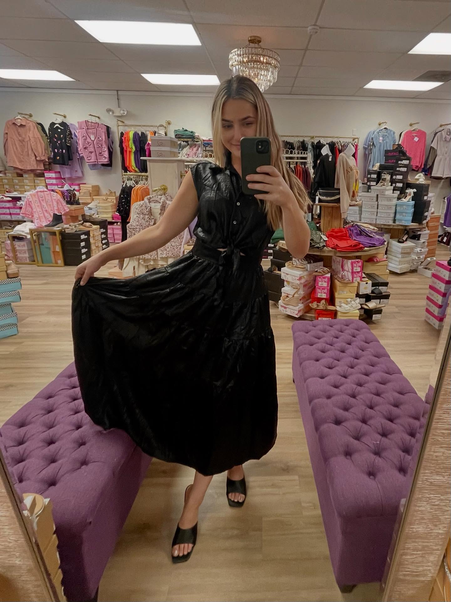 Own the Night- Black Sleeveless Tiered Dress