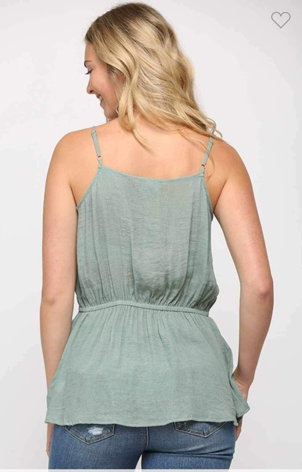 Ruffle Cami Top with Elastic Waist and Drawstring- Dusty Mint